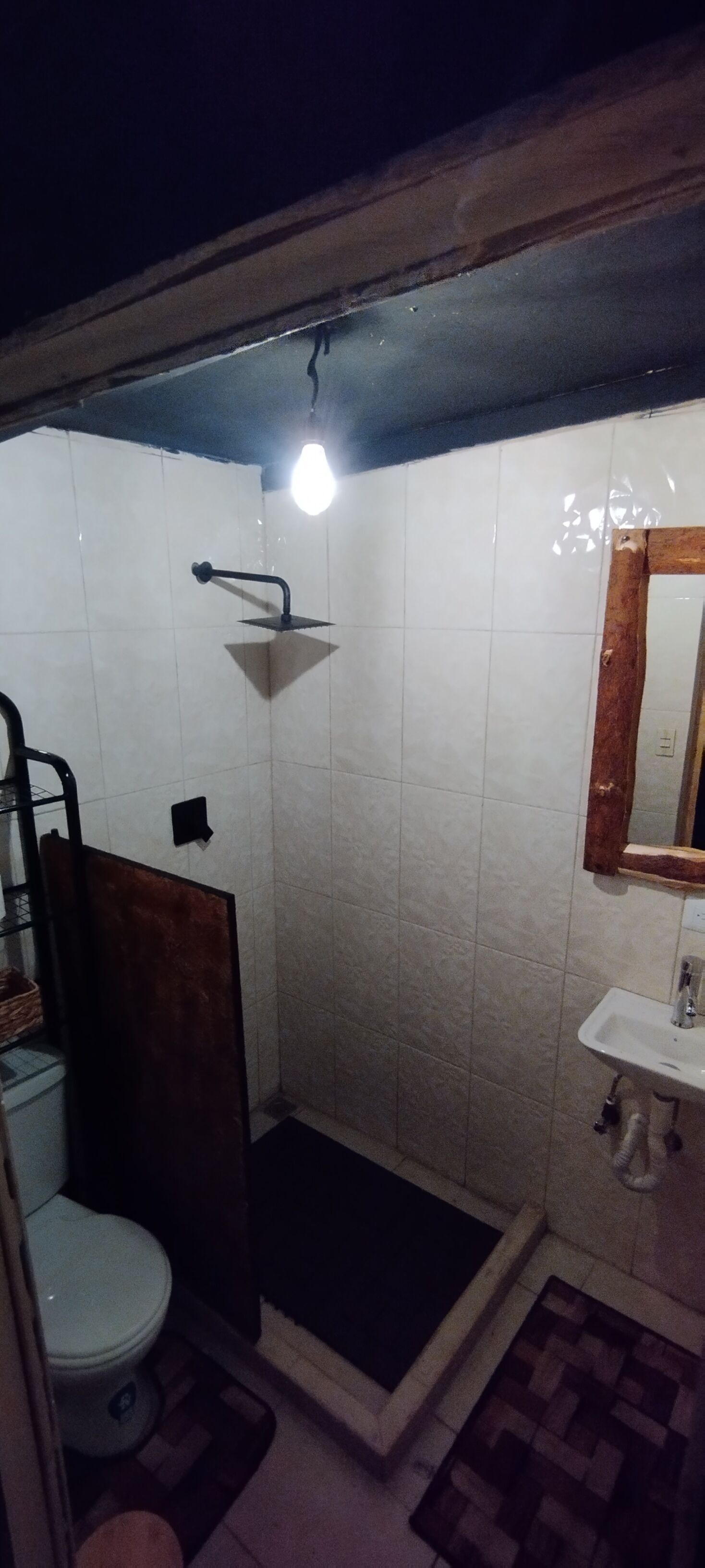 Shower, jetted bath, towels, soap