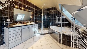 Hair dryer, towels, toilet paper