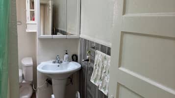 Hair dryer, bidet, towels, soap