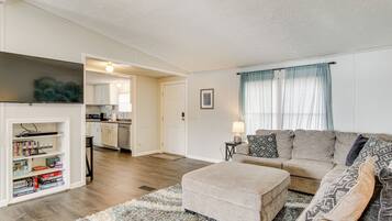 TV, fireplace, DVD player, books