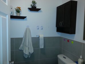 Secador de pelo, toallas, jabón, papel higiénico