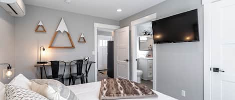 1 bedroom, desk, iron/ironing board, travel cot