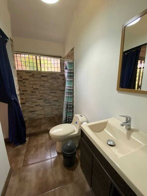 Douche, serviettes fournies, savon, papier de toilette