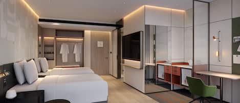 Premium-Zimmer, 2 Doppelbetten | Minibar, Schreibtisch, schallisolierte Zimmer, kostenlose Babybetten