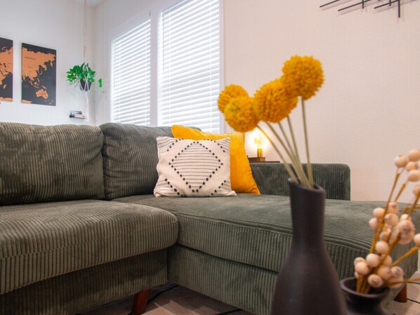 Smart TV, fireplace, stereo