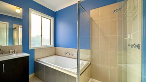 Shower, eco-friendly toiletries, hair dryer, towels