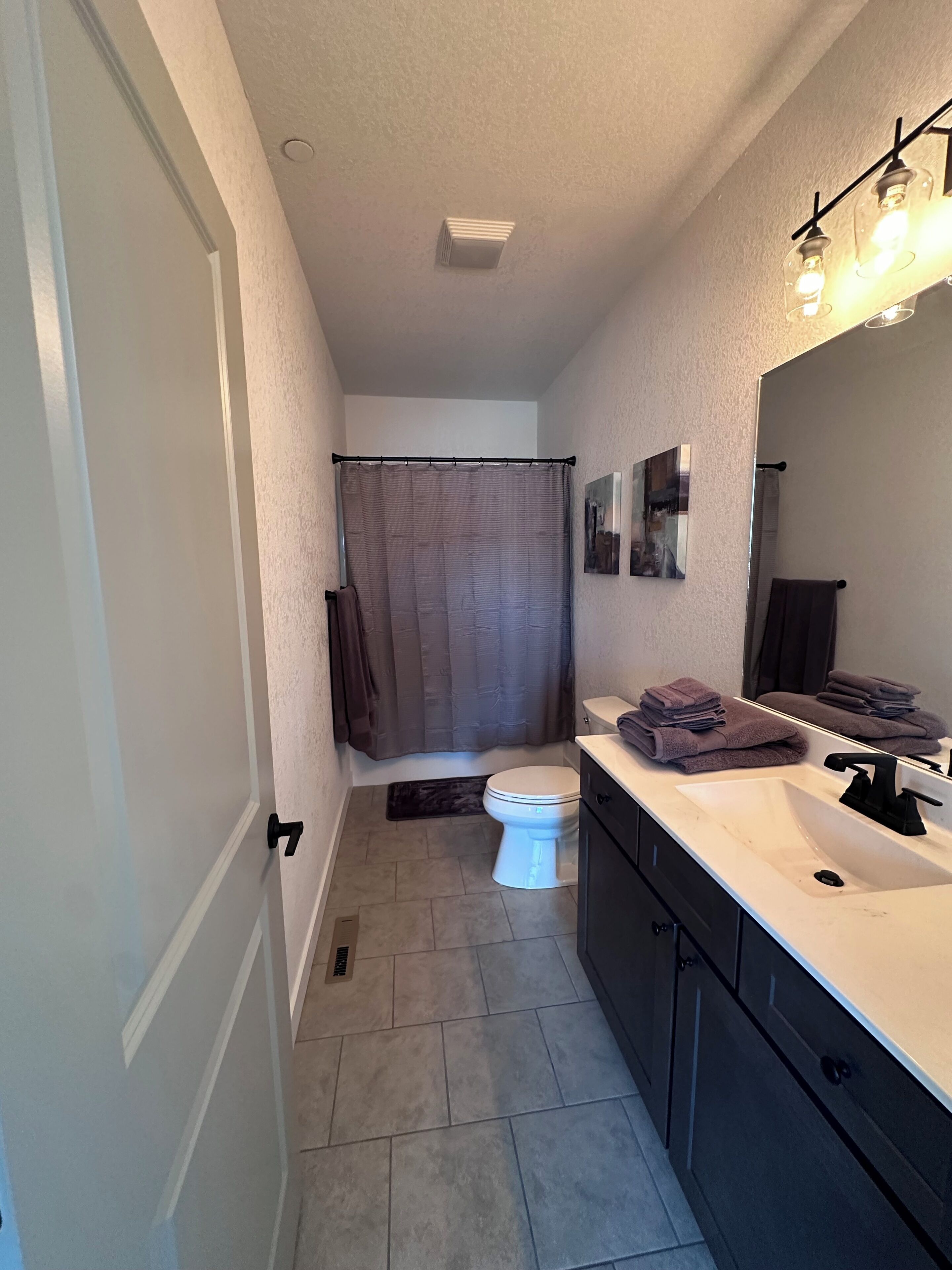 Shower, towels, soap, shampoo