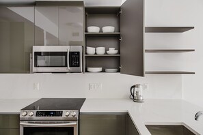 Fridge, microwave, oven, dishwasher