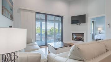 Smart TV, fireplace, video games, table football