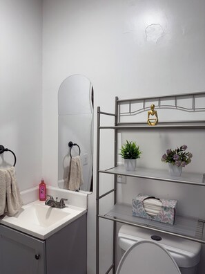 Douche, baignoire à jets, bidet, serviettes fournies