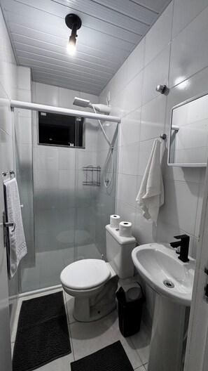 シャワー、タオル、トイレットペーパー