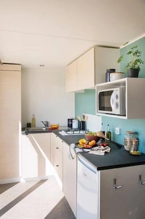 Fridge, microwave, stovetop, toaster