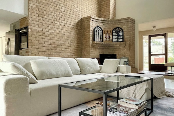 Brick fireplace in the living room