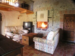 TV, fireplace