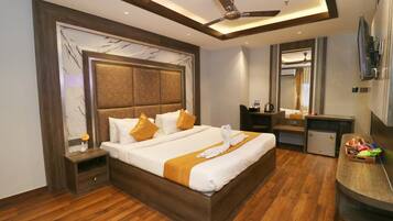 Premium bedding, down comforters, memory foam beds, in-room safe