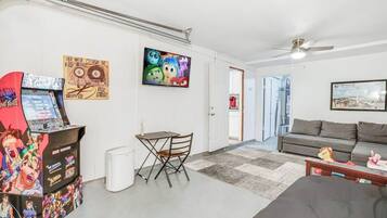 TV, fireplace, video games, offices