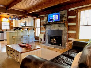 Smart TV, fireplace, video games, foosball