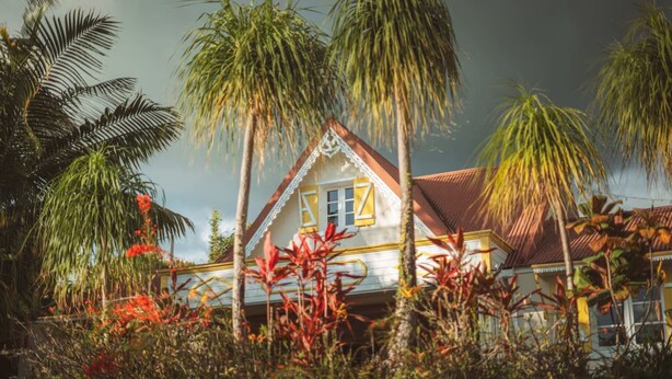 A house with a red roof, surrounded by tropical vegetation. - Villa LONTAN (Entre-Deux)