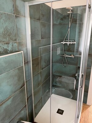 Regadera, secadora de cabello, bidet, toallas