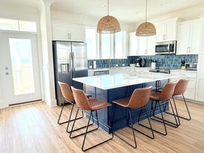 Fridge, microwave, oven, stovetop - Brand-New 5BR 3.5BA House, Ocean Views, Elevator, Pool, Dog Friendly, Sleeps 17 (Oak Island)