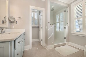 Shower, hair dryer, towels - Pelican Point | Luxury Waterfront Retreat w/Private Dock (Murrells Inlet)