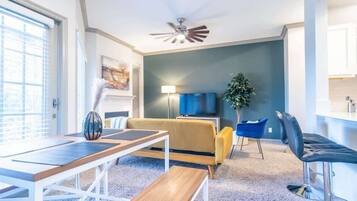 TV, fireplace, offices