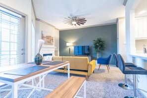 TV, fireplace, offices