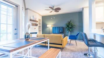 TV, fireplace, offices