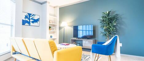 TV, fireplace, offices