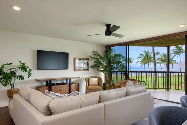 TV - Oceanfront 3BR Maui condo · Pool & Sunset views (Kihei)