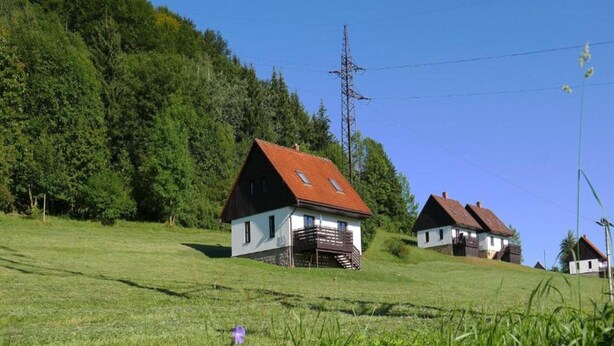 A rural setting with traditional houses on a hillside, surrounded by greenery and a clear sky. - Serene Mansion With Pool (Starkov)