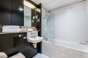 Hair dryer, towels, toilet paper