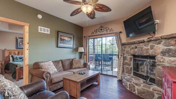 TV connectée, cheminée, lecteur de DVD, vidéothÚque