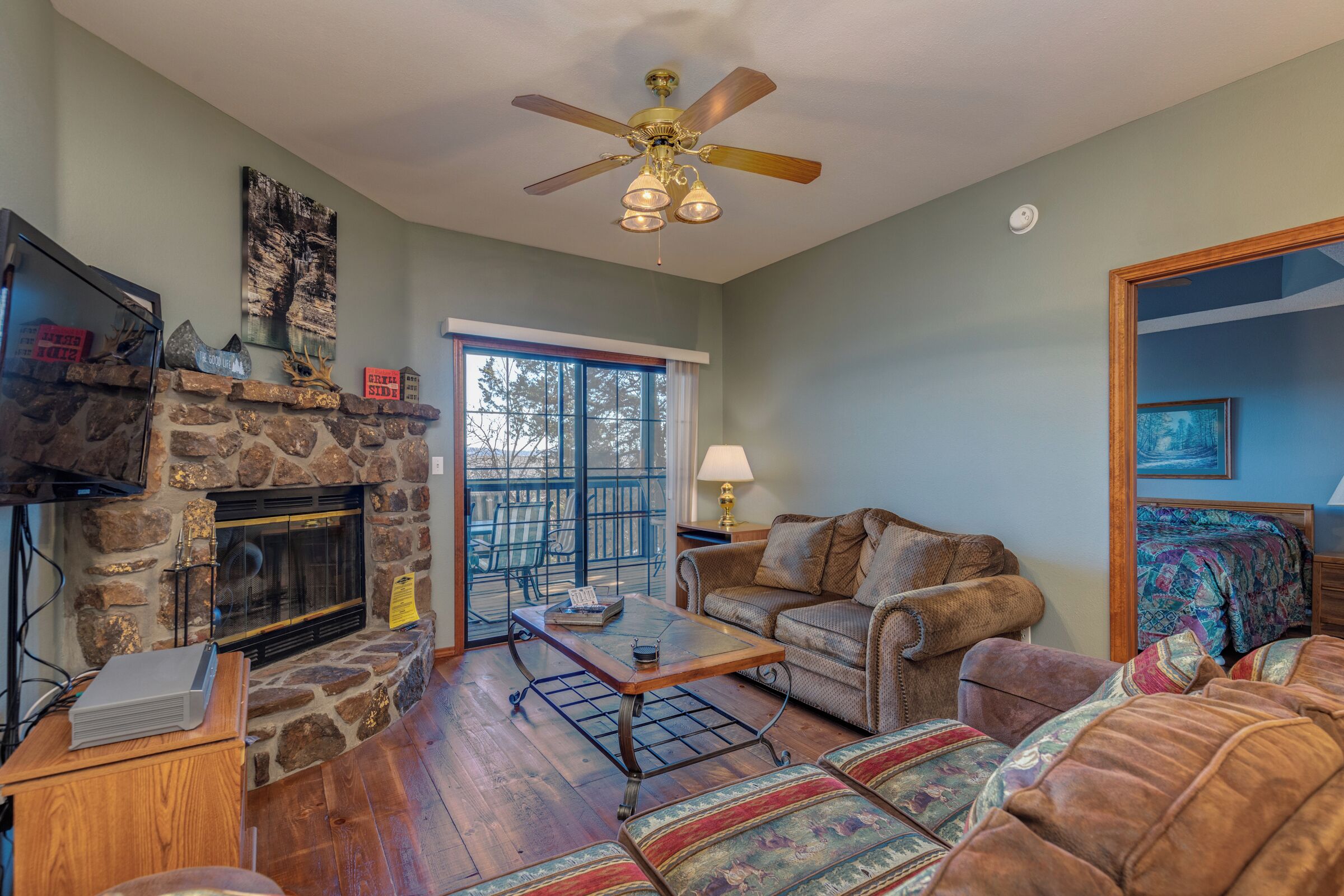 Smart TV, fireplace, DVD player, video library