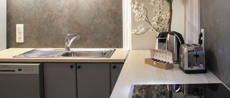 Fridge, microwave, oven, dishwasher