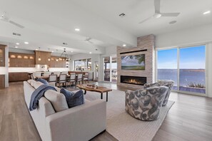 Smart TV, fireplace, music library, computer monitors