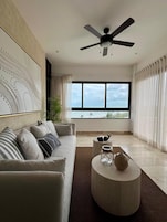 Luxury Apartment, Private Pool, Sea View | Living area | 60-inch flat-screen TV with digital channels, TV