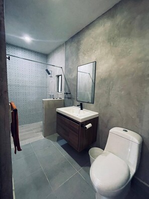 Douche, serviettes fournies, savon, papier de toilette