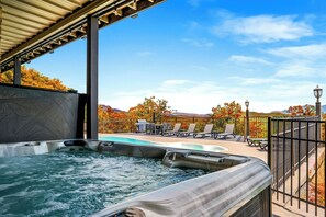 Terrace/patio - Mountain Views | Fire Pit, Hot Tub, Game Room, Seasonal 85° Pool, Family Fun! (Sevierville)