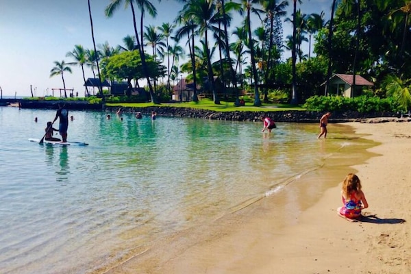 Chaises longues, serviettes de plage