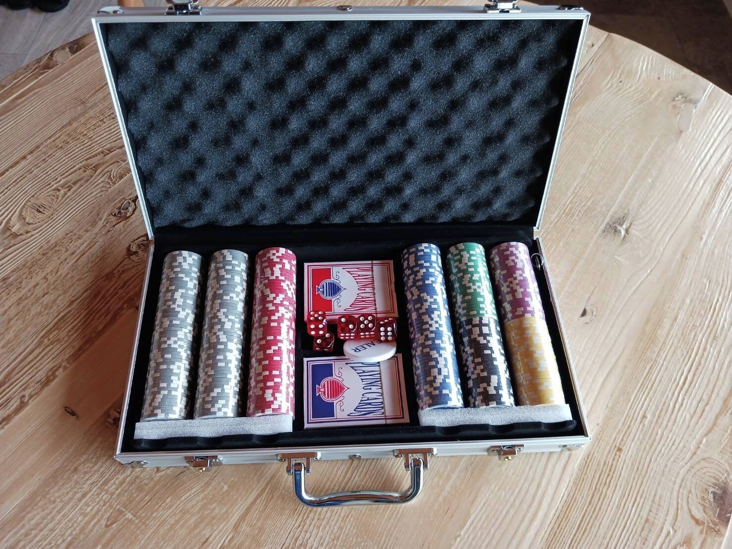 A poker set in a case with a foam insert.