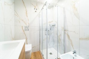 Ducha, secador de pelo, bidé y toallas