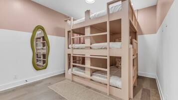 4 bedrooms, desk, iron/ironing board, travel cot