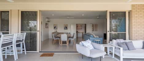 TV, fireplace, books, offices