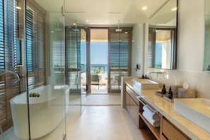 Premier Condo | Bathroom | Separate tub and shower, rainfall showerhead, towels - Surf Residences (Punta de Mita)