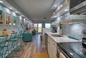 Fridge, microwave, oven, stovetop - 2 Beachfront Condos, Pool, Tennis/Pickleball, Gulf View | Island Retreat Complex (Port Aransas)