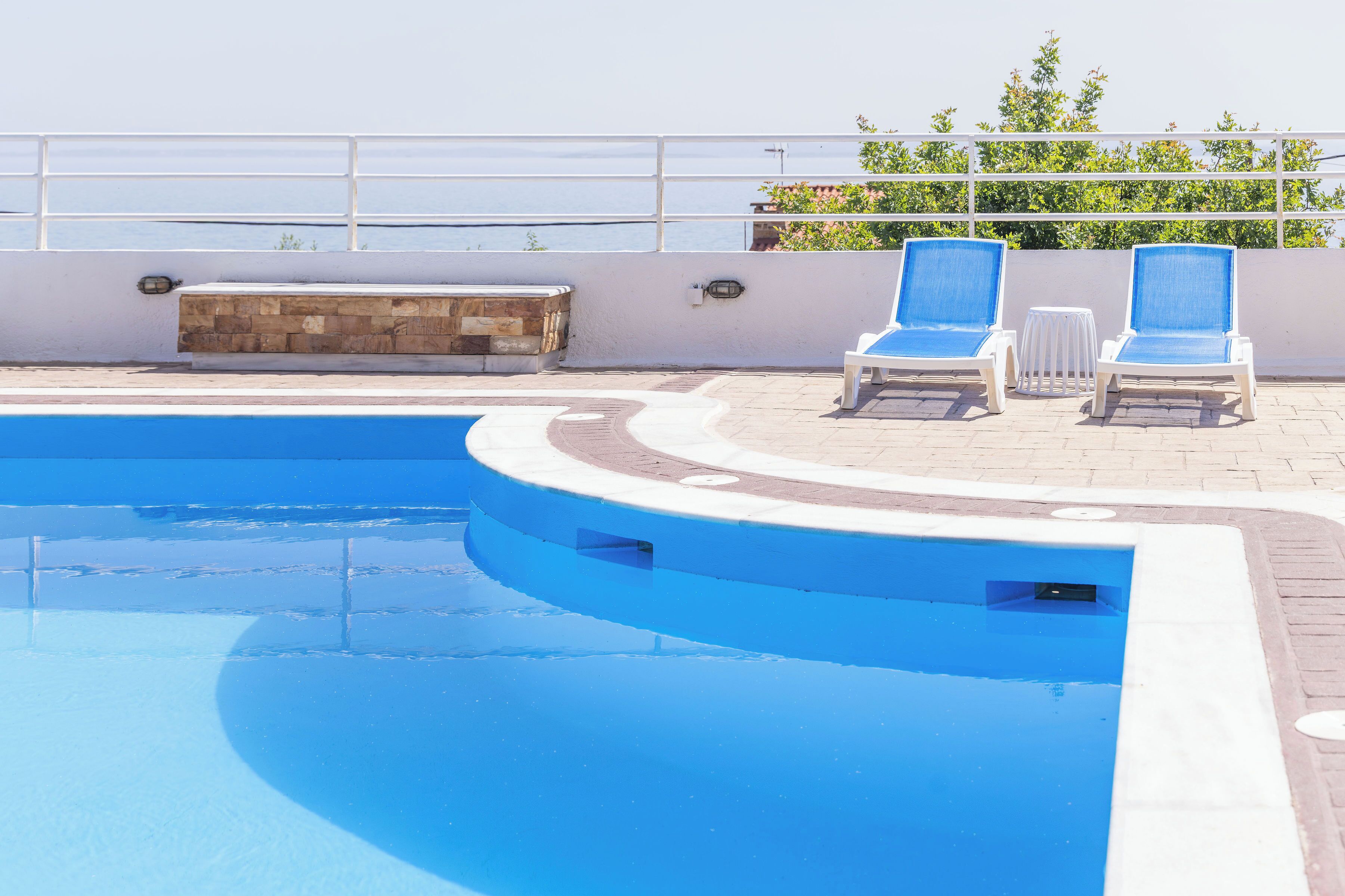 Seasonal outdoor pool, open 11:00 AM to 8:00 PM, sun loungers
