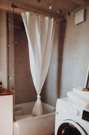 Hair dryer, towels, toilet paper