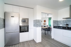 Fridge, microwave, oven, dishwasher
