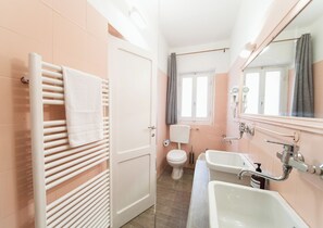 Family Room, Courtyard View | Bathroom | Shower, hair dryer, towels, soap